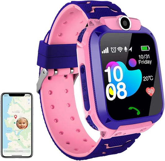 2G Kids GPS Watch, Waterproof Smart Tracker for Boys Girls Ages 3-12 - 2-Way Calling, SOS Button, No Games, 7-Day Battery, Birthday Gift (Pink)