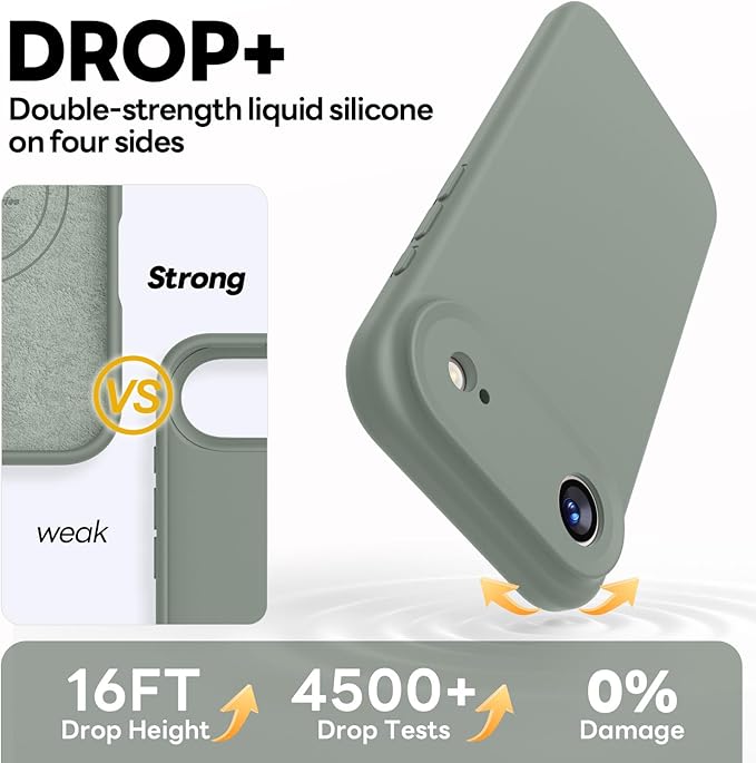 Vooii Magnetic Compatible with iPhone Air Case (Compatible with Magsafe) (Upgraded Camera Protection) Liquid Silicone Shockproof Full Body Protective Phone Cover for Women Men, Calke Green, 6.5"