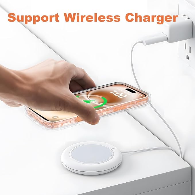 Designed for iPhone 17 Pro Case,[Compatible with Magsafe] [Non-Yellowing] [Without Screen Protector] Shockproof/Dust/Drop Proof 3-Layer Full Body Protection Rugged Heavy Duty Cover, Clear Glitter