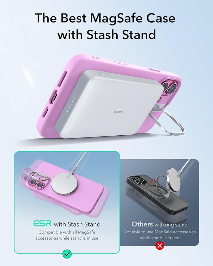 ESR for iPhone 16 Plus Case, Camera Control Button Silicone Case with Stand, Compatible with MagSafe, Built-in Camera Stash Stand, Magnetic Phone Case for iPhone 16 Pro Max, Cloud Series, Pink