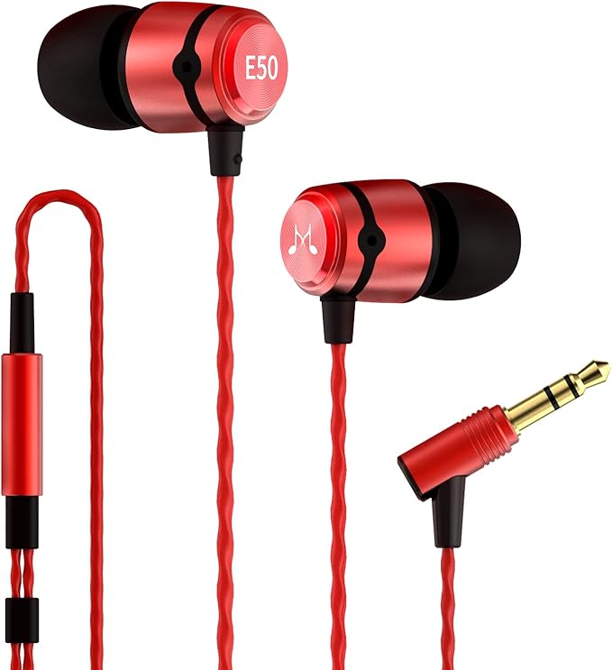 SoundMAGIC E50 Wired Earbuds No Microphone in Ear Monitor HiFi Earphones Noise Isolating Headphones Comfortable Fit Black Red
