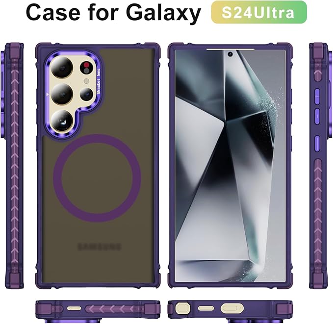 Magnetic for Samsung Galaxy S24 Ultra Case Purple Fit for MagSafe Military-Grade Shockproof Protection Adjustable Kickstand Slim Matte Anti-Fingerprint Cover Men Women
