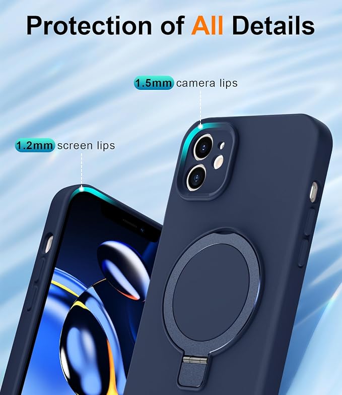 ZHK Liquid Silicone Designed for iPhone 11 Case with Magnet Stand, [Precise Camera Lens Protection][Mil-Grade Drop Shockproof][Soft Anti-Scratch Microfiber Lining] Slim Fit Cover, Navy Blue