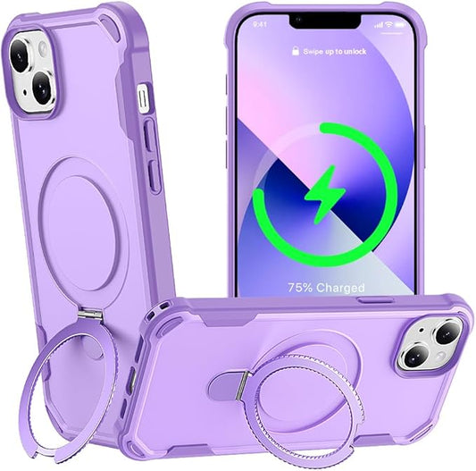 Designed for iPhone 13 Case with Magnetic Stand [Military Drop Protection][Compatible with Magnet] Shockproof 13 Phone Case with Ring Holder, Purple