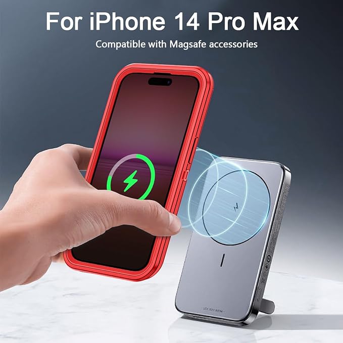 for iPhone 14 Pro Max Case [Compatible with MagSafe] Shockproof 3-Layer Full Body Protection Rugged Heavy Duty Cover Case for Apple iPhone 14 Pro Max 6.7",Red