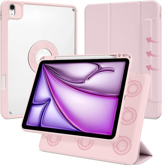Case for iPad Air 13 Inch M3/M2 2025/2024, iPad Pro 12.9 Inch 6th/5th Generation 2022/2021 with Pencil Holder, Vertical Stand, Detachable Magnetic Trifold Stand Case,Auto Wake/Sleep, Pink