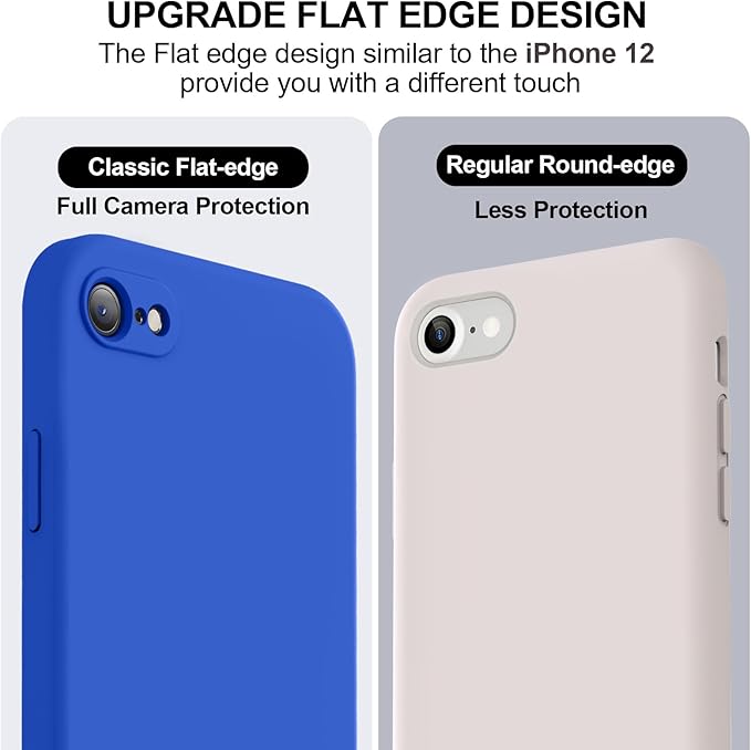 Vooii for iPhone SE Case 2022/3rd/2020,iPhone 8/7 Case, Upgraded Liquid Silicone with [Flat Edges] [Camera Protection] [Soft Anti-Scratch Microfiber Lining] Phone Case for iPhone SE - Klein Blue
