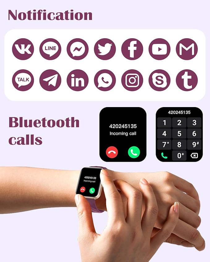 RUIMEN Smart Watches for Women Men (Answer/Make Calls) Compatible with iPhone/Android Phones, 1.85" HD Screen Fitness Tracker Heart Rate Monitor 100+ Sports Tracker Watch Waterproof (Purple)