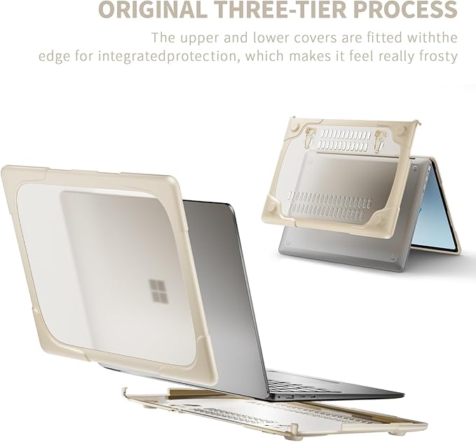 Batianda Heavy Duty Case for 13.8 inch Microsoft Surface Laptop 2024 (7th Edition) with Fold Kickstand Includes Keyboard Cover Screen Protector - Shockproof Stylish & Durable Protective Cover, Khaki