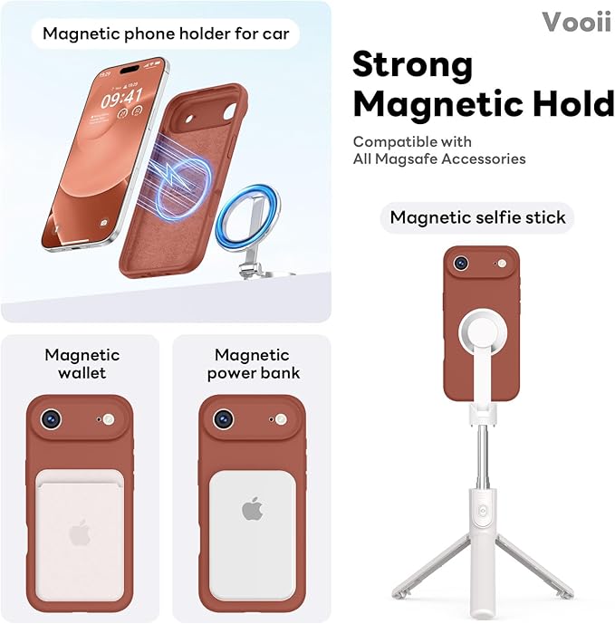 Vooii Magnetic Compatible with iPhone Air Case (Compatible with Magsafe) (Upgraded Camera Protection) Liquid Silicone Shockproof Full Body Protective Phone Cover for Women Men, Caramel, 6.5"