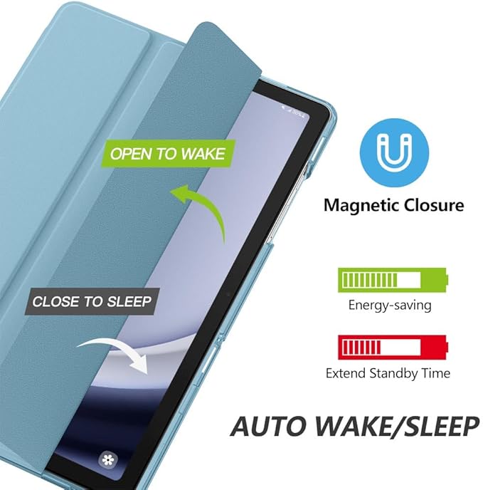 MoKo Case for Galaxy Tab A9+/A9 Plus 11 inch 2023, Slim Stand Protective Smart Cover with Hard PC Translucent Back Shell for Tab A9 Plus Tablet (SM-X210/X216/X218), Auto Wake/Sleep, MistyBlue