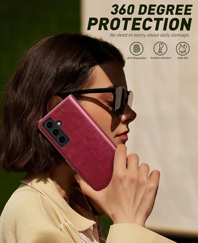 OCASE Compatible with Galaxy S24 5G Wallet Case, PU Leather Flip Folio Case with Card Holders RFID Blocking Kickstand [Shockproof TPU Inner Shell] Phone Cover (2024), Red