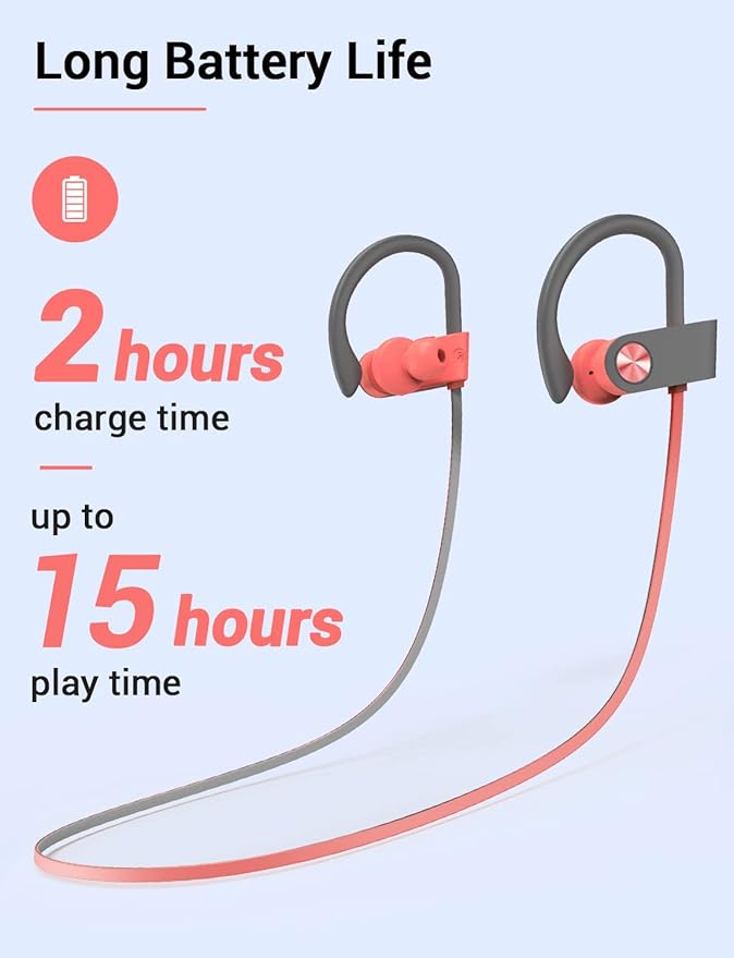 Stiive Bluetooth Headphones, Wireless Sports Earbuds IPX7 Waterproof with Mic, Stereo Sweatproof in-Ear Earphones, Noise Cancelling Headsets for Gym Running Workout, 16 Hours Playtime - PinkGrey
