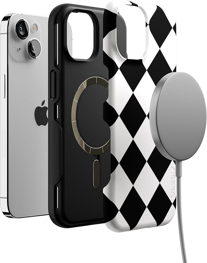 Casely iPhone 14 Case | Black Checkerboard | High Contrast Design | Compatible with MagSafe | Bold Protective Design
