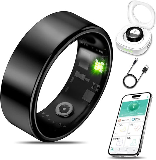 Smart Health Ring for Women Men Fitness Tracker with Heart Rate, Blood Oxygen, Blood Pressure, Sleep Monitoring, Step Counting, IP68 Waterproof for iPhone and Android, No APP Fee, Black 14