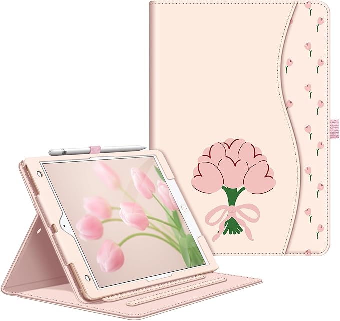 Fintie Case for iPad 9th / 8th / 7th Generation (2021/2020/2019) 10.2 Inch - [Corner Protection] Multi-Angle Viewing Stand Cover with Pocket & Pencil Holder, Auto Sleep Wake, Coquette Tulips