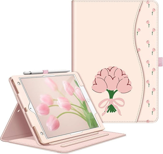 Fintie Case for iPad 9th / 8th / 7th Generation (2021/2020/2019) 10.2 Inch - [Corner Protection] Multi-Angle Viewing Stand Cover with Pocket & Pencil Holder, Auto Sleep Wake, Coquette Tulips
