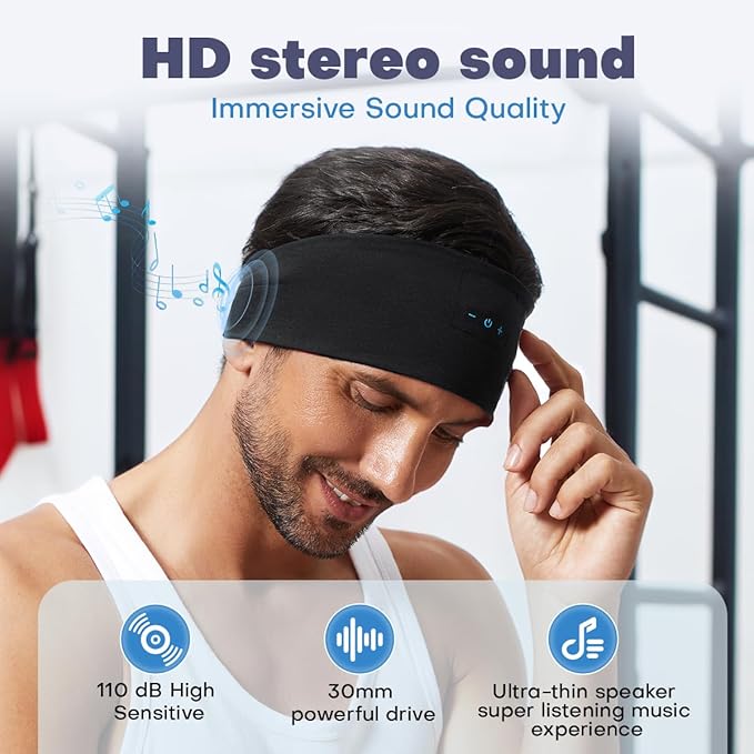 Sleep Headphones Bluetooth Headband for Side Sleeper, 17 Hours Playtime, Wireless Headband Headphones with HD Stereo Speakers for Workout,Running,Yoga, Ideal Gifts for Men, Women, Teens, Black