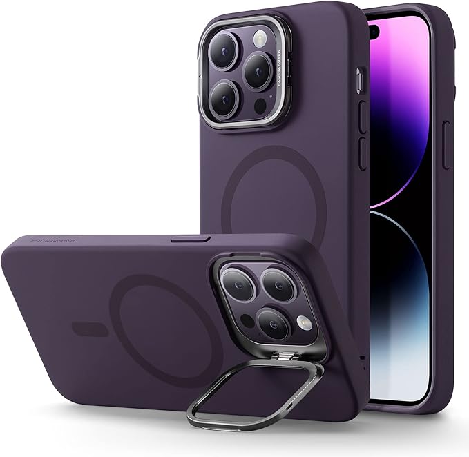 ESR for iPhone 14 Pro Max Case,Compatible with MagSafe Case with Silicone,Military-Grade Protection,Built-in Camera Ring Stand,Magnetic Phone Case for 14 Pro Max,Cloud Kickstand Case HaloLock Purple