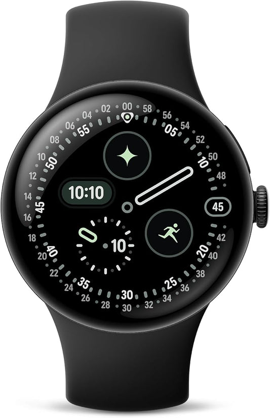 Google Pixel Watch 4 (45mm) - Android Smartwatch with Heart Rate and Sleep Tracking - 40-Hour Battery - Fitness Tracking - Google AI - Matte Black Aluminum Case - Obsidian Active Band - Wi-Fi