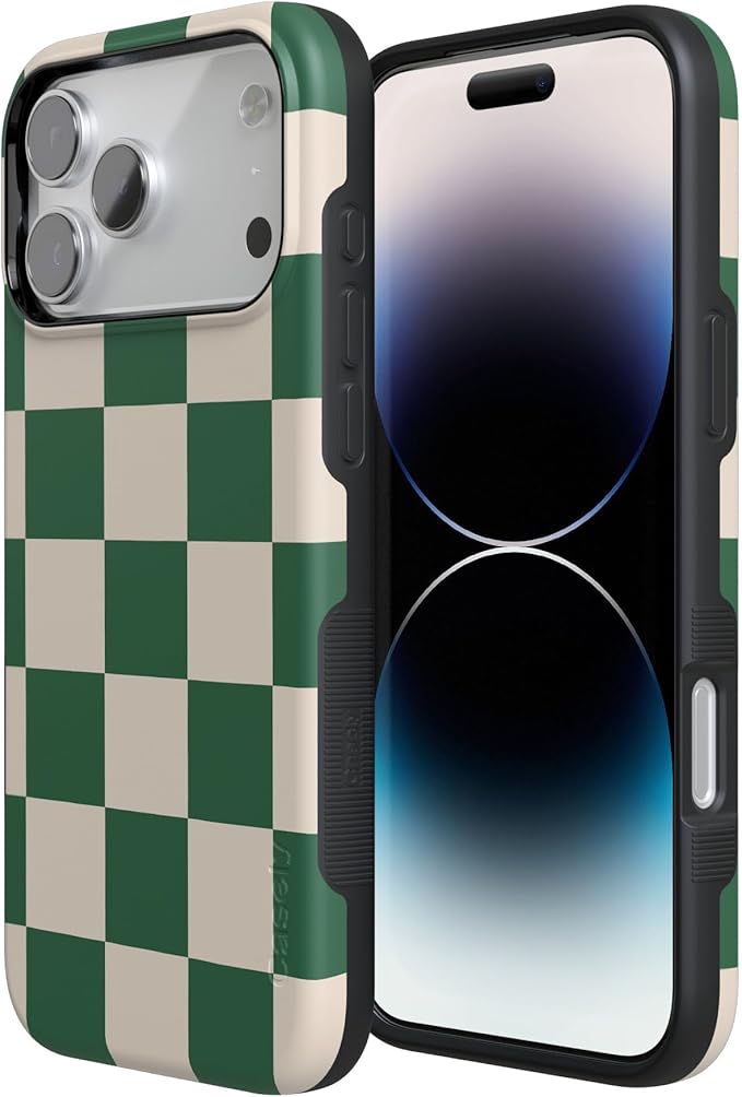 Casely iPhone 17 Pro Case | Fit Check | Green Checkerboard | Compatible with MagSafe | Bold Protective Design