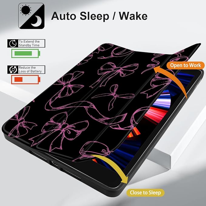 DONGKE Case Compatible with iPad 10.2 Inch 2021 2020 2019 iPad 9th/8th/7th Generation with Pencil Holder, Slim Stand Protective Case with Soft TPU Back, Auto Sleep/Wake Cover, Bows & Silk Ribbon