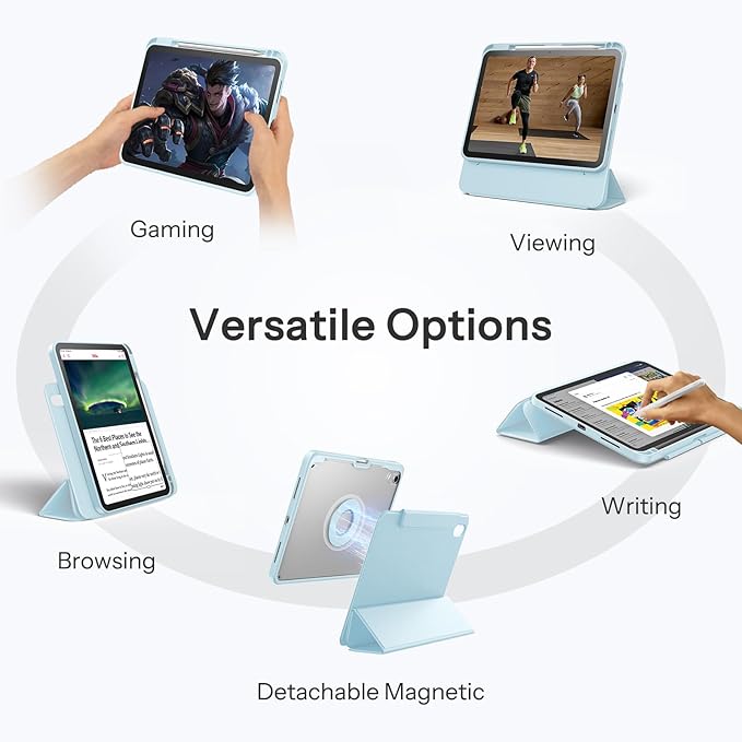 SPARIN Case for iPad A16 11th/10th Generation 2025/2022 (11"/10.9") with Pencil Holder, Magnetic Detachable Hybrid Stand, Portrait/Landscape Angle, Clear Protective Case, Auto Wake/Sleep-Blue