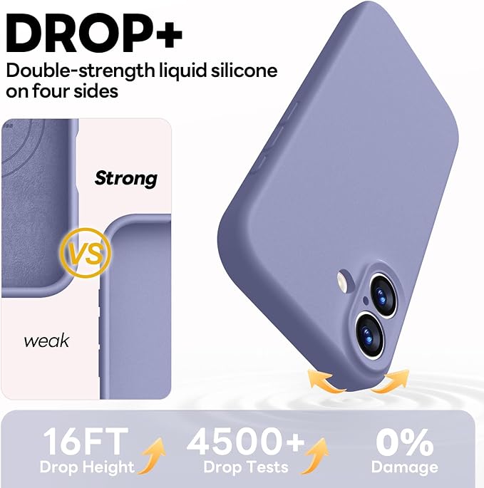 Vooii Magnetic Compatible with iPhone 17 Case (Compatible with Magsafe) (Upgraded Camera Protection) Liquid Silicone Shockproof Full Body Protective Phone Cover for Women Men, Lavender Grey, 6.3"