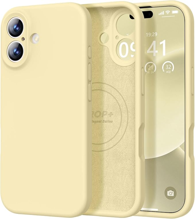 Vooii Magnetic Compatible with iPhone 17 Case (Compatible with Magsafe) (Upgraded Camera Protection) Liquid Silicone Shockproof Full Body Protective Phone Cover for Women Men, Creamy Yellow, 6.3"
