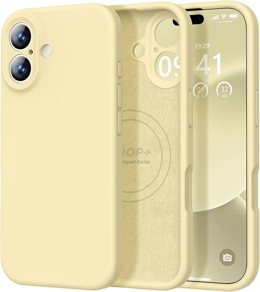 Vooii Magnetic Compatible with iPhone 17 Case (Compatible with Magsafe) (Upgraded Camera Protection) Liquid Silicone Shockproof Full Body Protective Phone Cover for Women Men, Creamy Yellow, 6.3"