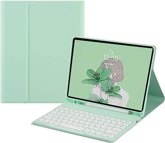 HENGHUI Keyboard Case for Galaxy Tab A9+ / A9 Plus 11 inch 2023 - Wireless Detachable BT Keyboard Cover with Pen Holder, Mint Green