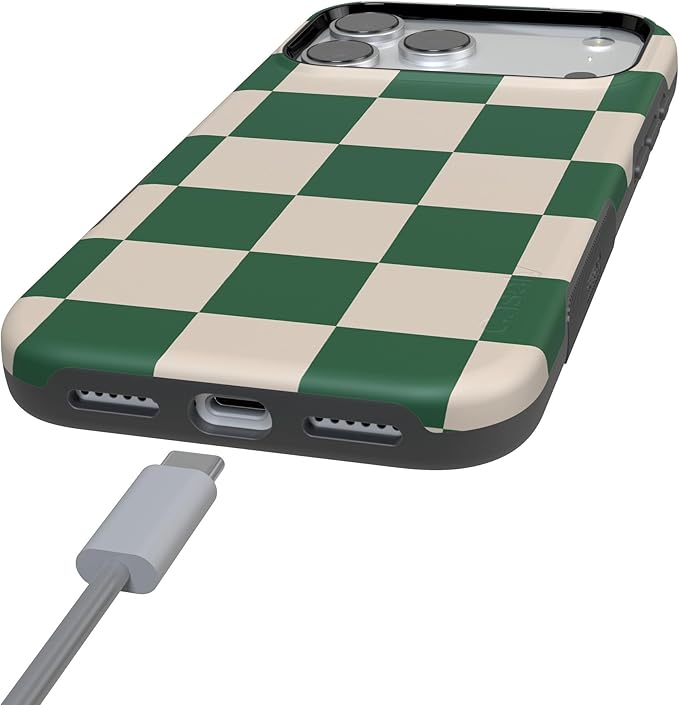 Casely iPhone 17 Pro Case | Fit Check | Green Checkerboard | Compatible with MagSafe | Bold Protective Design