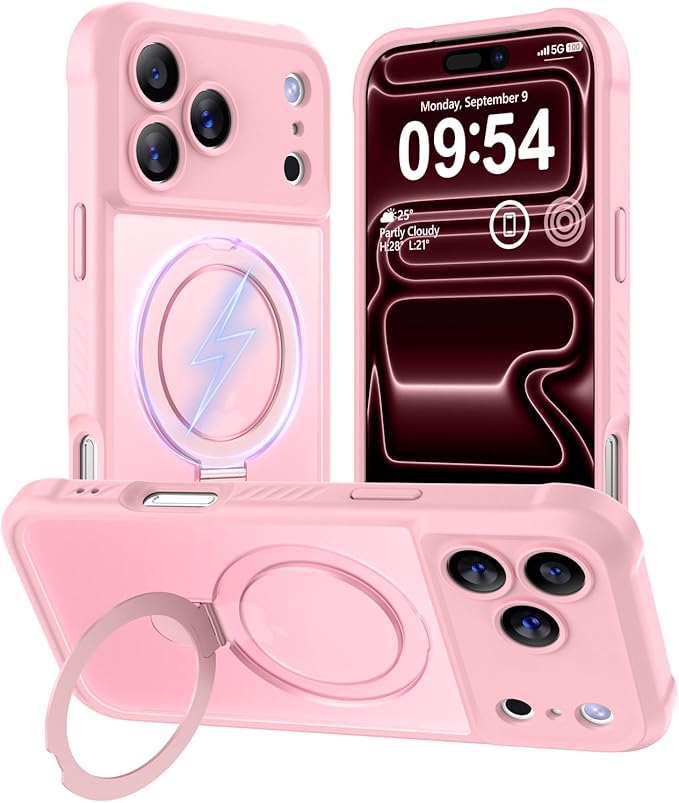 MOCCA Compatible with iPhone 17 Pro Max Case with Magnetic Invisible Stand [Full Camera Protection] [Compatible with Magsafe] Military Drop Shockproof Translucent Matte Phone Case Cover 6.9",Pink
