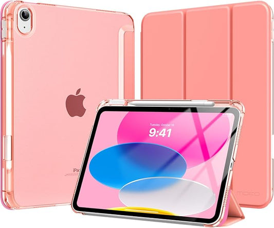 MoKo for iPad (A16) 11th Generation Case 11 Inch 2025, iPad 10th Generation Case 10.9 Inch 2022 with Pencil Holder, Slim Light Trifold Protective Cover with Hard PC Translucent Back Shell, Conch Shell