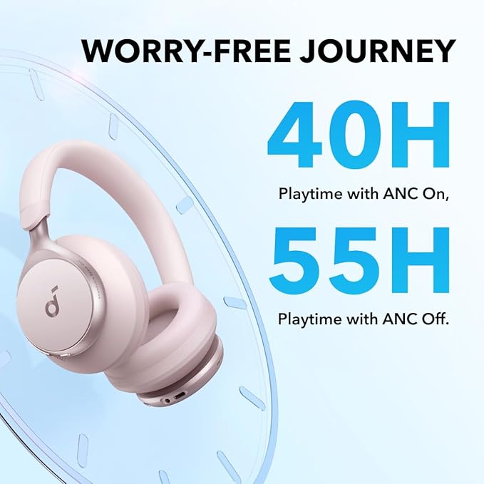 Soundcore by Anker, Space One, Active Noise Cancelling Headphones, 2X Stronger Voice Reduction, 40H ANC Playtime, App Control, LDAC Hi-Res Wireless Audio, Comfortable Fit, Clear Calls, Bluetooth 5.3