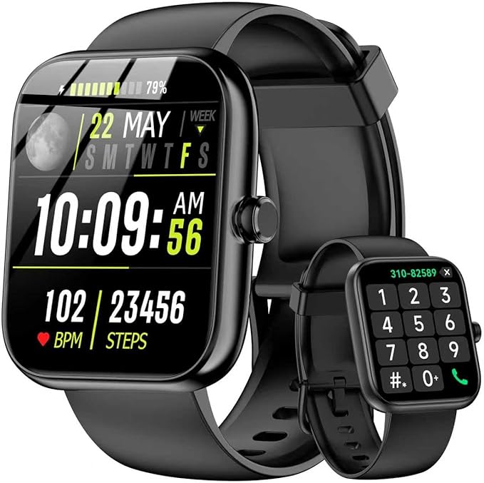 Smart Watch with Alexa Built-in, 1.83" HD Touchscreen & Fitness Tracker with Message Call Function, 24/7 Heart Rate/Sleep Monitor, 120+ Sport Modes, IP68 Waterproof, for Android iPhone (Black)