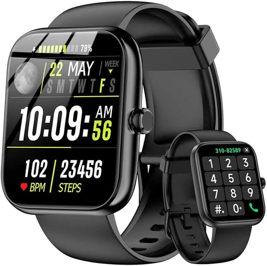 Smart Watch with Alexa Built-in, 1.83" HD Touchscreen & Fitness Tracker with Message Call Function, 24/7 Heart Rate/Sleep Monitor, 120+ Sport Modes, IP68 Waterproof, for Android iPhone (Black)