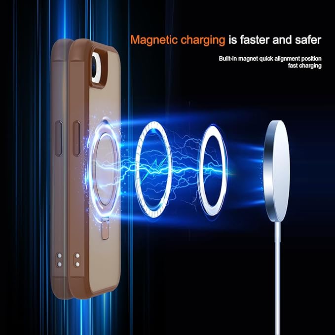 Magnetic Compatible with iPhone 16E Case with Stand [Military Grade Drop Tested][Compatible with Magnet] Ring Translucent Slim Hard Back Soft Edge, Desert Gold