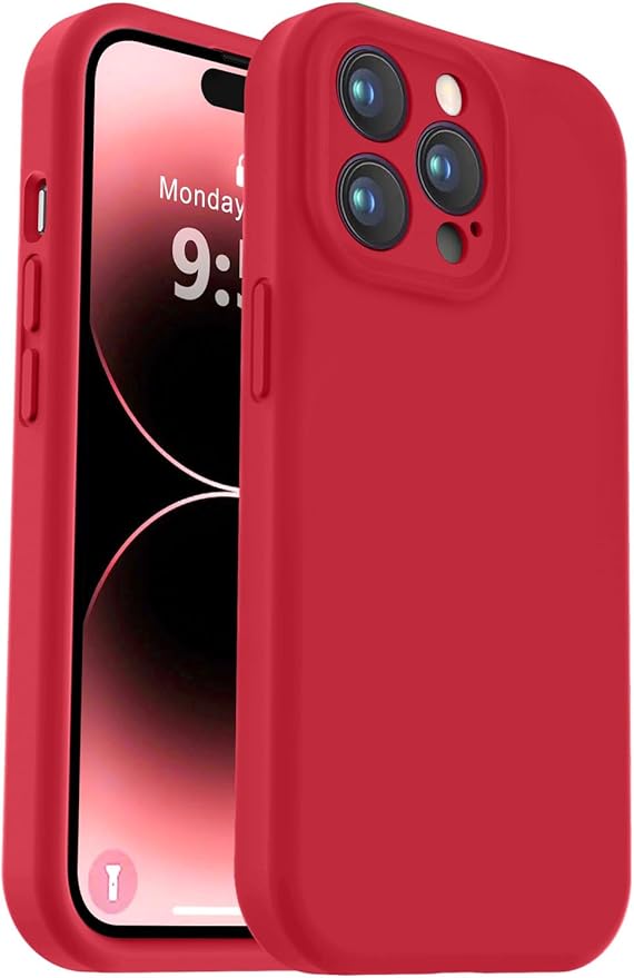 Vooii Compatible with iPhone 14 Pro Case, Liquid Silicone Upgrade [Camera Protection] [Soft Anti-Scratch Microfiber Lining] Shockproof Phone Case for iPhone 14 Pro 6.1 inch - Red