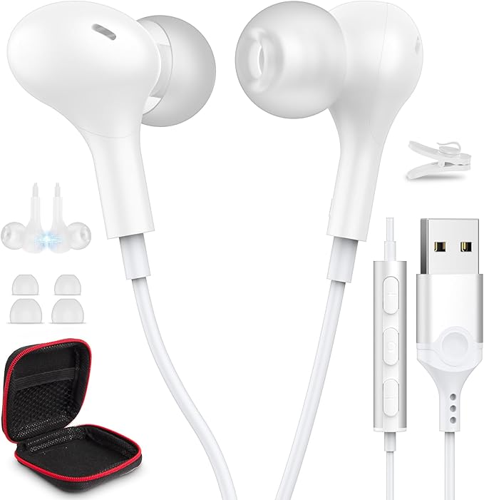 USB Headphones for PC Laptop,Magnetic 7.5FT Wired Earbuds Computer Headset with Microphone Control Mute Mic Noise Canceling in Ear Eartips Corded Earphone for MacBook Pro Zoom Meetings Chromebook