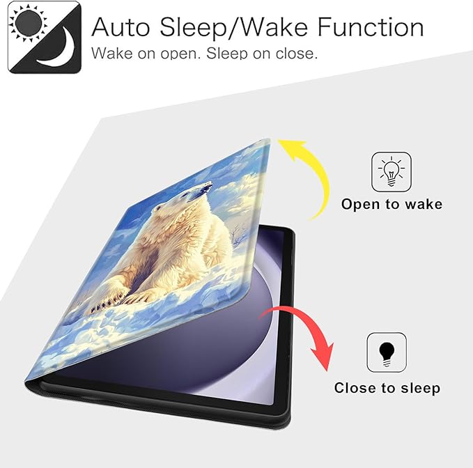 Case for Samsung Galaxy Tab A9 8.7-Inch 2023, Slim PU Leather Stand Cover with Auto Wake/Sleep, Multi-Angle Viewing & Shockproof, White Polar Bear