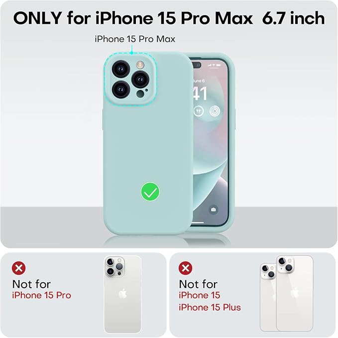 Vooii Compatible with iPhone 15 Pro Max Case, Upgraded Premium Silicone, [Camera Protection] [Soft Anti-Scratch Microfiber Lining] Shockproof Phone Case for iPhone 15 Pro Max 6.7 inch - Mint