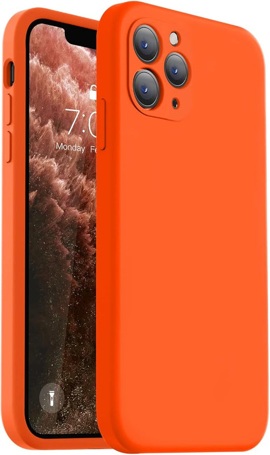 Vooii Compatible with iPhone 11 Pro Case, Upgraded Liquid Silicone with [Flat Edges] [Camera Protection] [Soft Anti-Scratch Microfiber Lining] Phone Case for iPhone 11 Pro 5.8 inch - Neon Orange