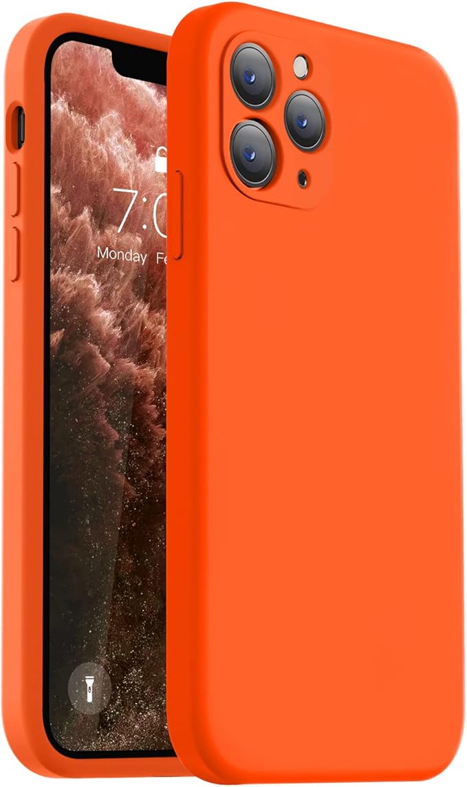 Vooii Compatible with iPhone 11 Pro Max Case, Upgraded Liquid Silicone with [Flat Edges] [Camera Protection] [Soft Anti-Scratch Microfiber Lining] Phone Case for iPhone 11 Pro Max - Neon Orange