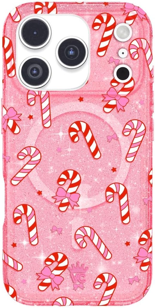 VELVET CAVIAR Case for iPhone 17 Pro | Compatible with MagSafe | 10ft Drop Tested | Protective Christmas Cases | Pink Peppermint Glitter