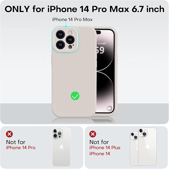 Vooii for iPhone 14 Pro Max Case (Upgraded Camera Protection) (Soft Anti-Scratch Microfiber Lining) Liquid Silicone Shockproof Full Body Protective Phone Cover, 6.7”, Stone