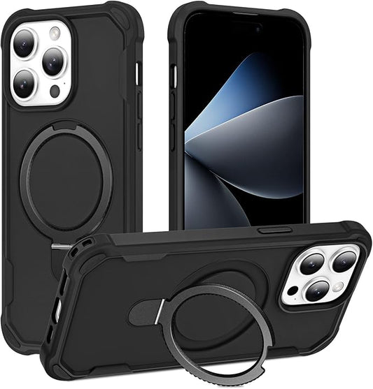 Compatible with iPhone 14 Pro Max Case with Invisible Magnetic Ring Stand [Compatible with Magnetic] [Military Drop Protection] Shockproof Hard Back Soft Edge Promax Case 6.7 Inch, Black