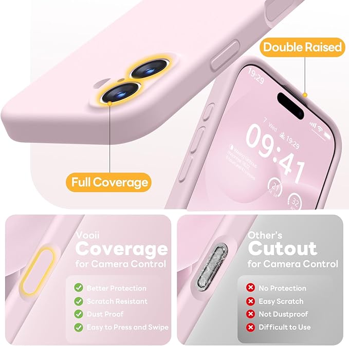 Vooii Magnetic Compatible with iPhone 17 Case (Compatible with Magsafe) (Upgraded Camera Protection) Liquid Silicone Shockproof Full Body Protective Phone Cover for Women Men, Chalk Pink, 6.3"