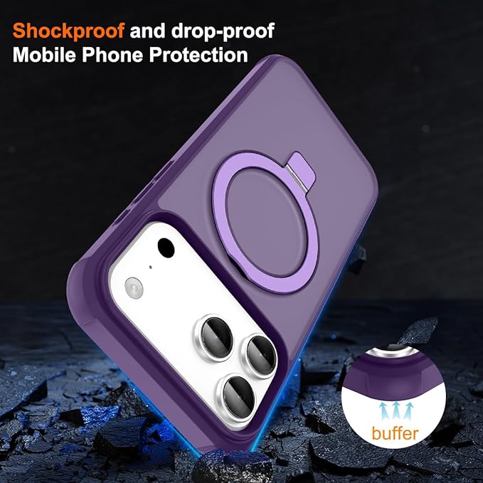 Magnetic Compatible with iPhone 17 Pro Max Case with Stand [Military Grade Drop Tested][Compatible with Magnet] Ring Translucent Slim Hard Back Soft Edge, Purple