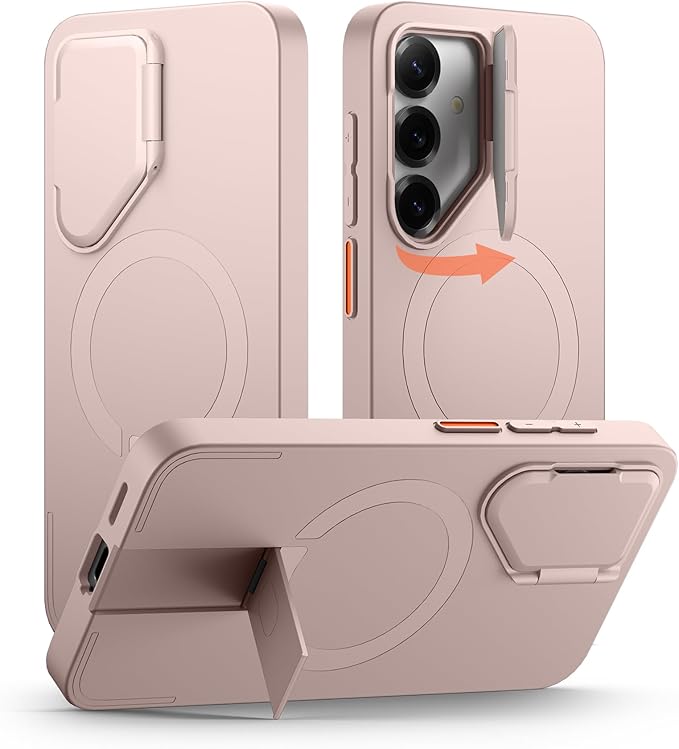 SURITCH for Samsung Galaxy S25 Phone Case, Magnetic Shockproof Bumper Case Slim Protective Cover with Camera Cover & Adjustable Metal Kickstand for Galaxy S25 (2025)-Sakura Pink